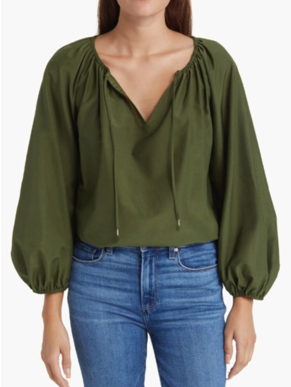 Tommy Bahama NWOT Agua Amara Cotton & Silk Peasant Top Olive Green Medium